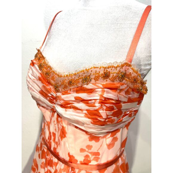 Floral silk dress romantic Y2K spring coquette sequins flare easter women M - Picture 2 of 10